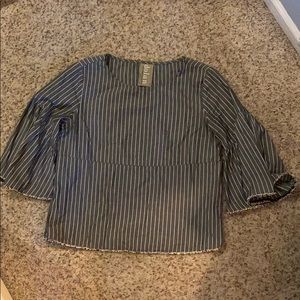 Bell sleeved Dolan grey striped top